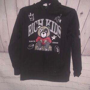 South Pole Black Kids Hoodie with Bear Graphic and Red Accents